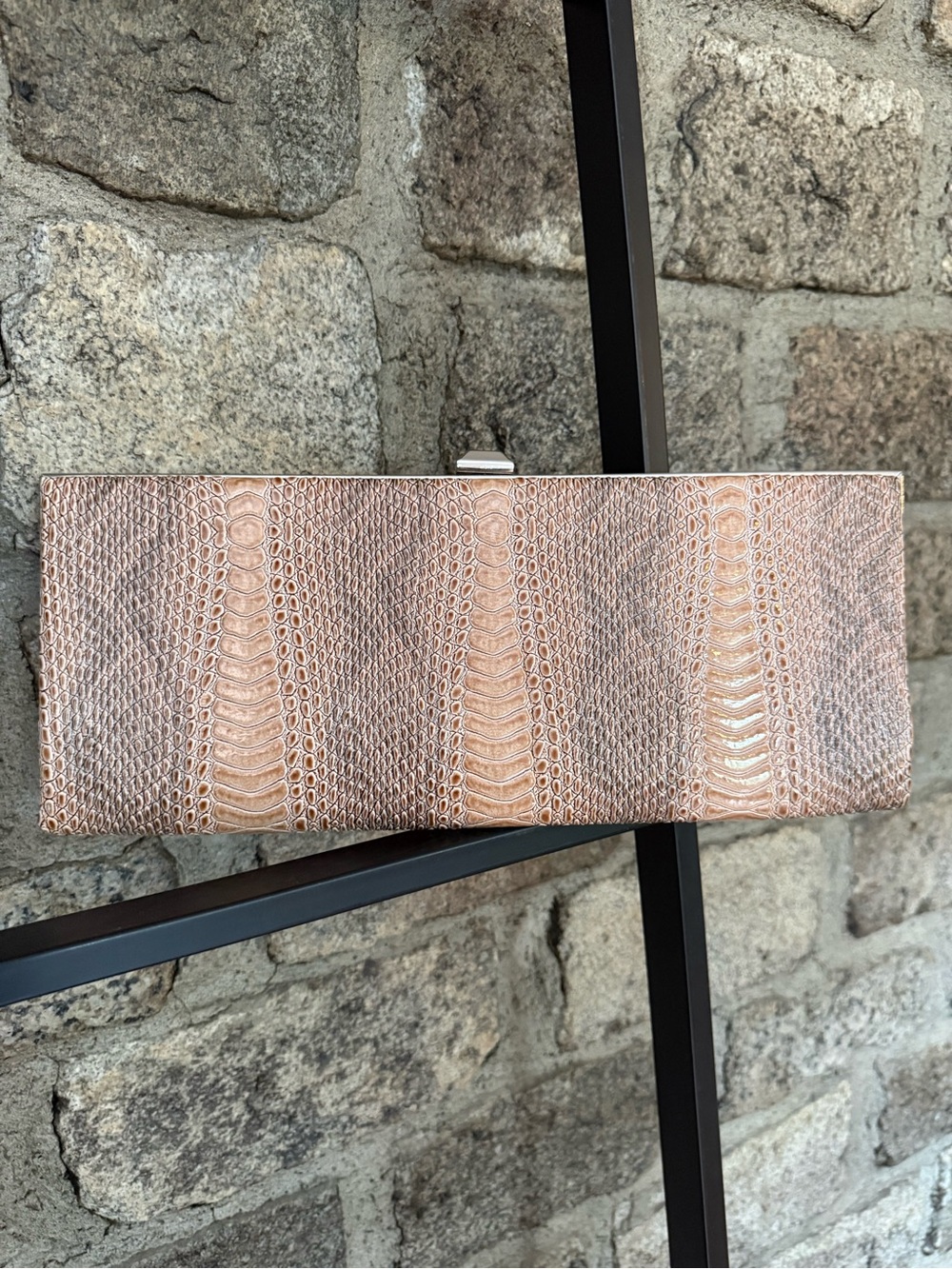 Like-New Neutral Faux-Snake Skin Clutch